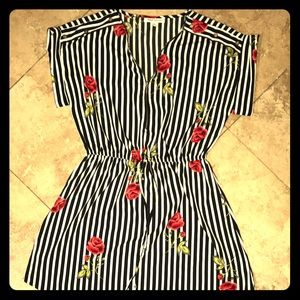 Striped Dress with Red Roses